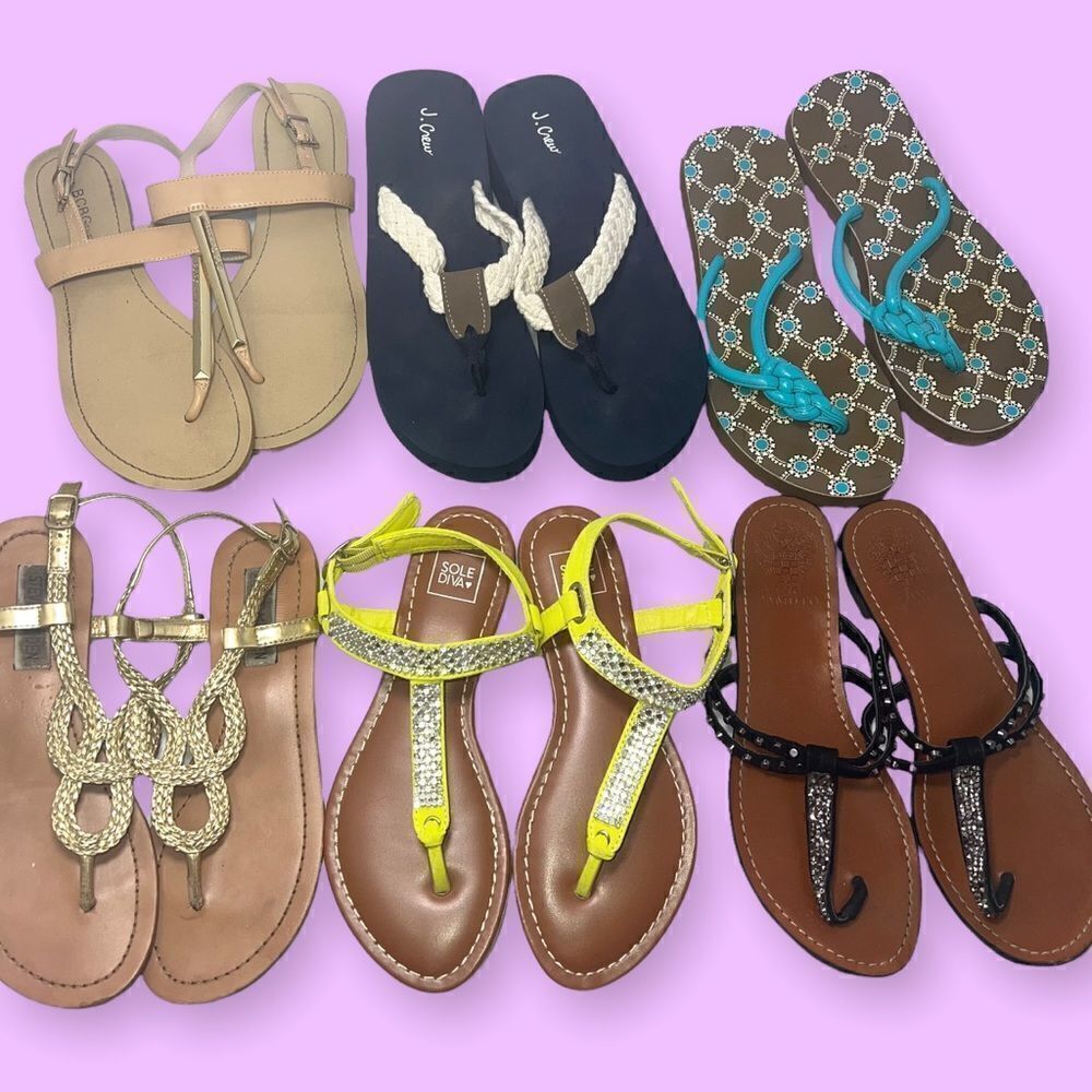 6 Pair Sandals Size 7. BCBG, Vince Camuto, JCrew, Sole Diva, Vera, Steve Madden.